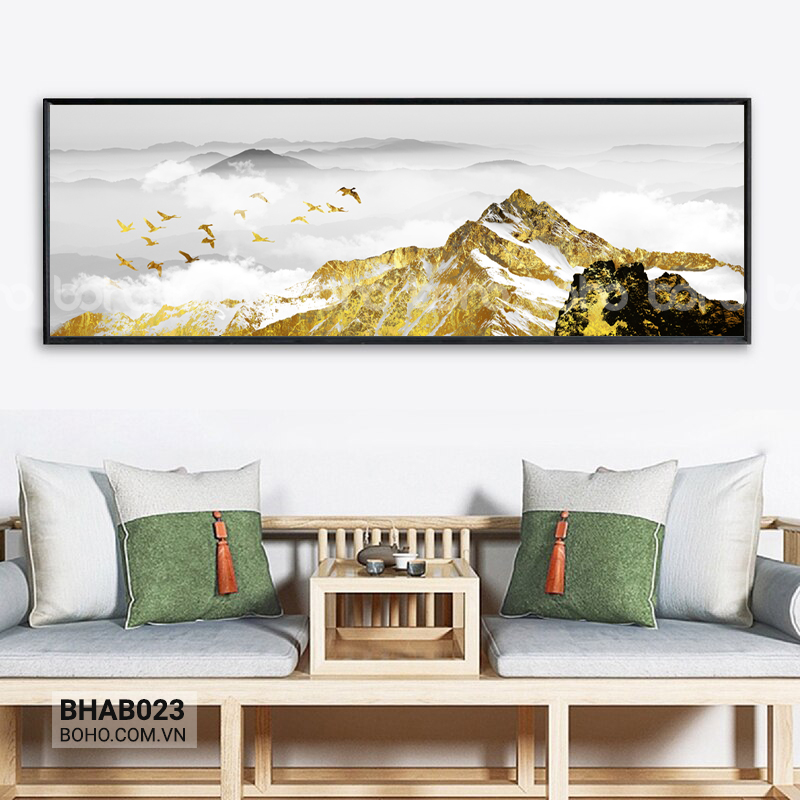 Tranh phong cảnh đồi núi đá gam vàng trừu tượng BHAB023