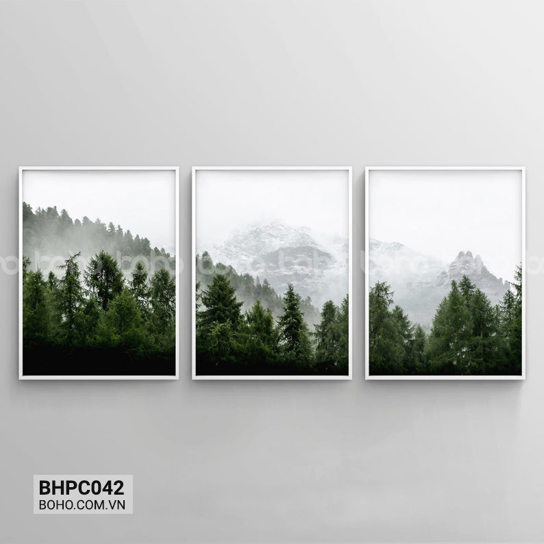 Tranh phong cảnh thiên nhiên rừng cây sương mù BHPC042