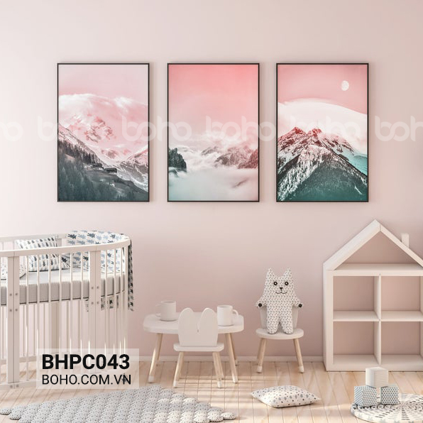 Tranh phong cảnh đồi núi ngoài trời tông màu hồng BHPC043