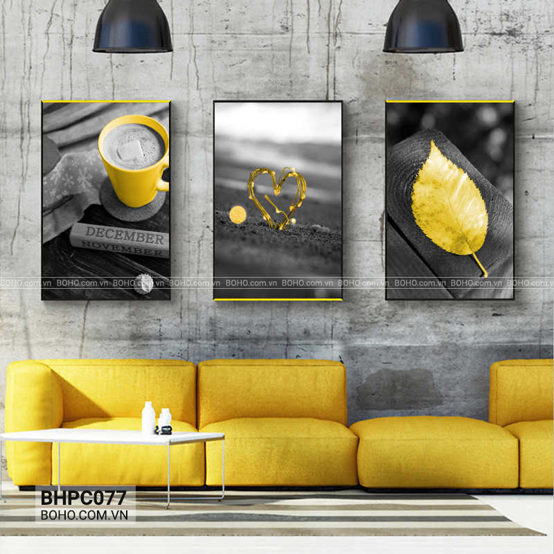 Bộ tranh phong cảnh phong cách Bắc Âu màu vàng đen BHPC077